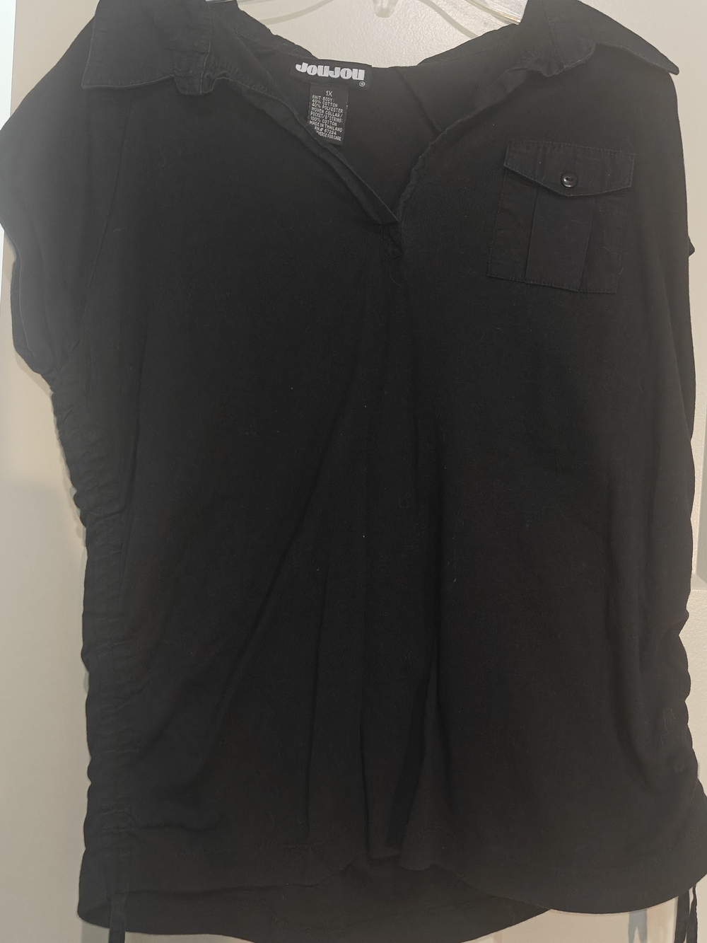 Jou Jou Black Short-Sleeve Women's Polo Tee with Chest Patch Pocket
